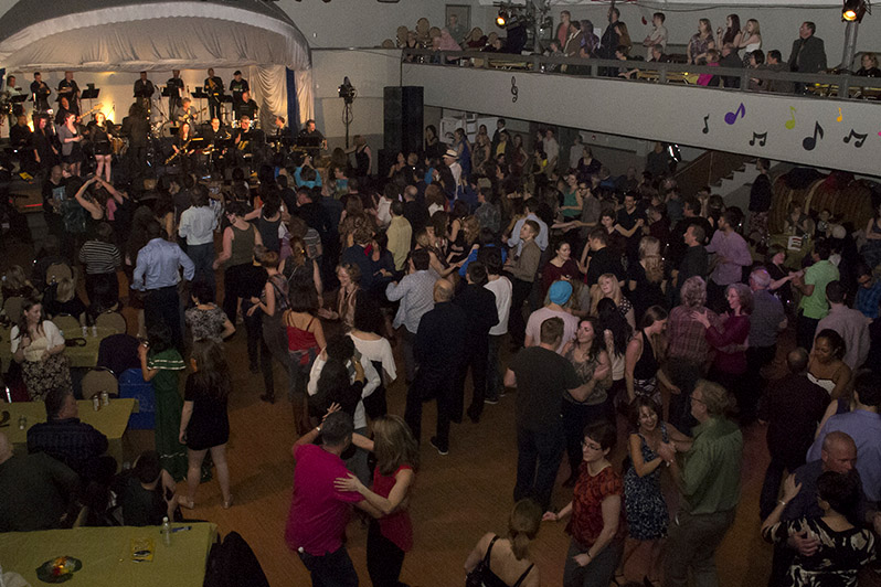 Crowd dancing with Band